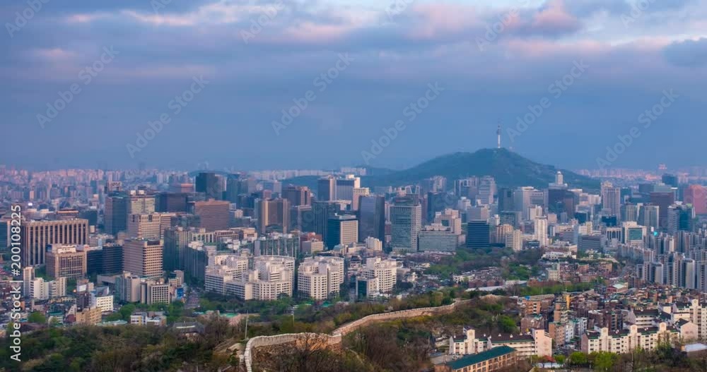 Seoul skyline on sunset timelapse, South Korea. Seoul skyline on sunset timelapse, South Korea.
