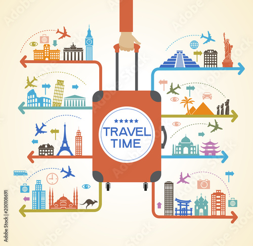 A set of elements for travel and vacations.