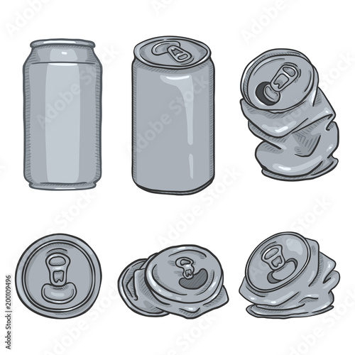 Vector Cartoon Set of Blank Gray Can Illustrations