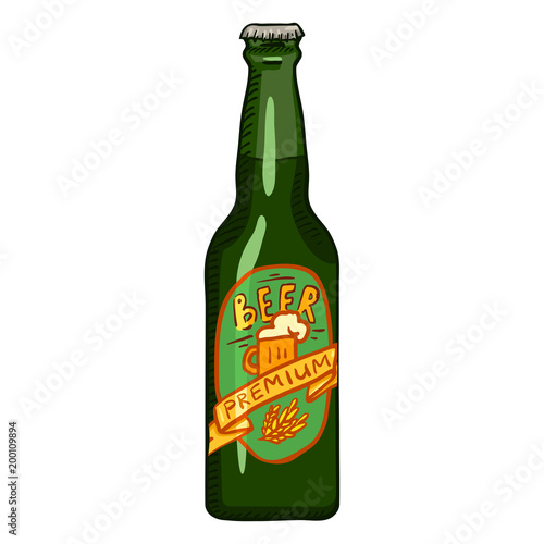 Vector Single Glass Bottle of Premium Beer