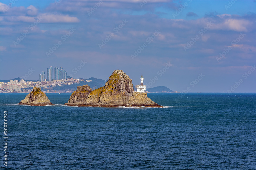 Fotografie Oryukdo lighthouse. Busan, South Korea