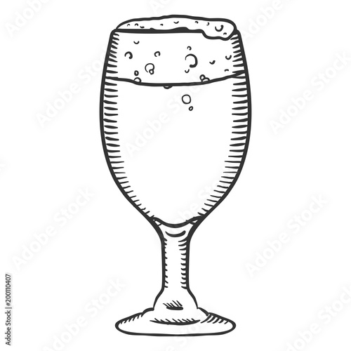 Vector Sketch Glass of Beer with Foam