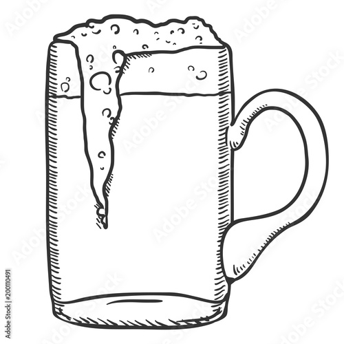 Vector Sketch Glass of Beer with Foam
