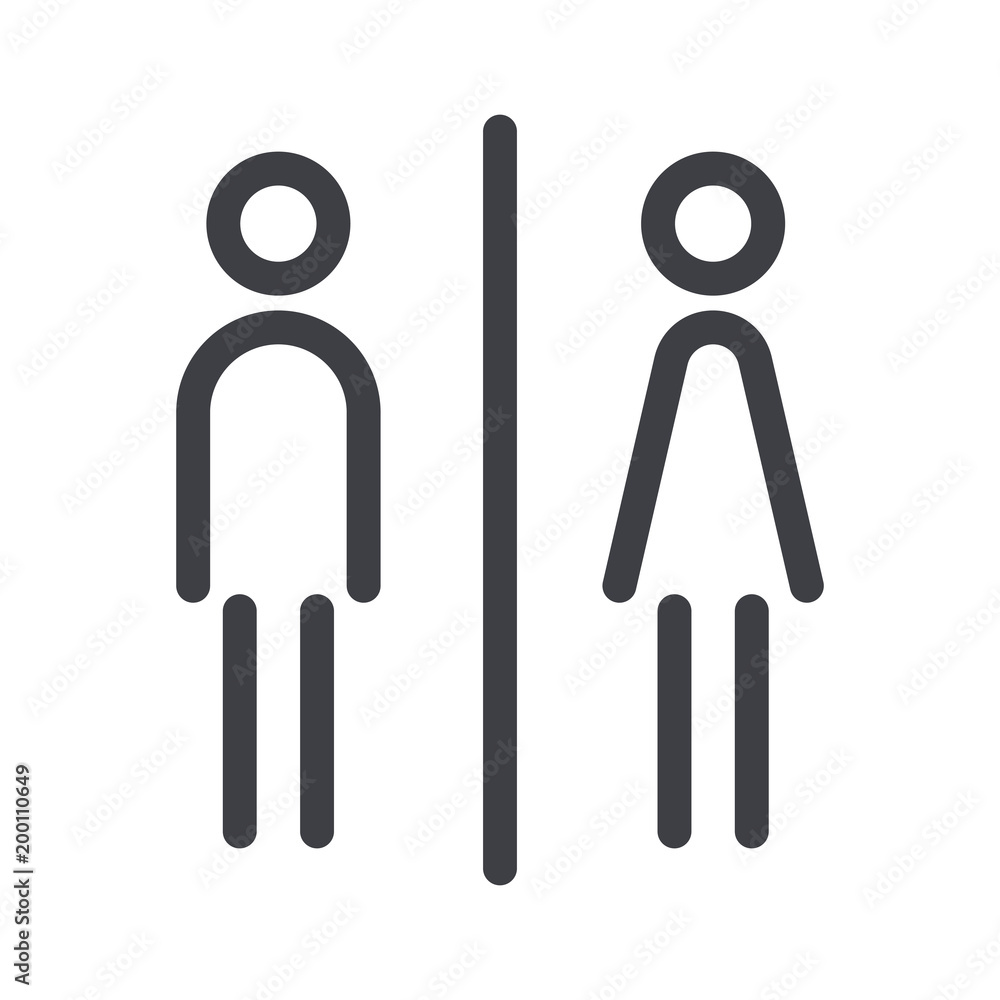 Gender icon. Man and Woman icon isolated minimal design. Toilet line icon, outline vector sign, linear style pictogram isolated on white. WC symbol, vector logo illustration. Gender icon. Man and Woman icon isolated minimal design. Toilet line icon, outline vector sign, linear style pictogram isolated on white. WC symbol, vector logo illustration.