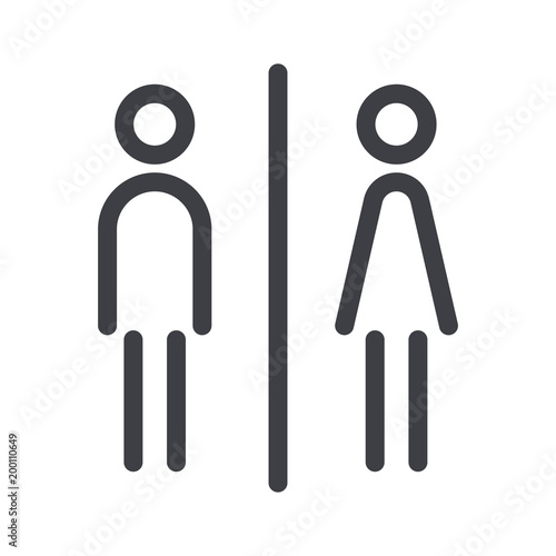 Gender icon. Man and Woman icon isolated minimal design. Toilet line icon, outline vector sign, linear style pictogram isolated on white. WC symbol, vector logo illustration.