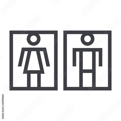 Gender icon. Man and Woman icon isolated minimal design. Toilet line icon, outline vector sign, linear style pictogram isolated on white. WC symbol, vector logo illustration.