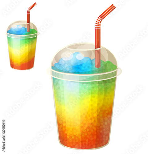 Rainbow ice cup Frozen drink. Cartoon vector icon