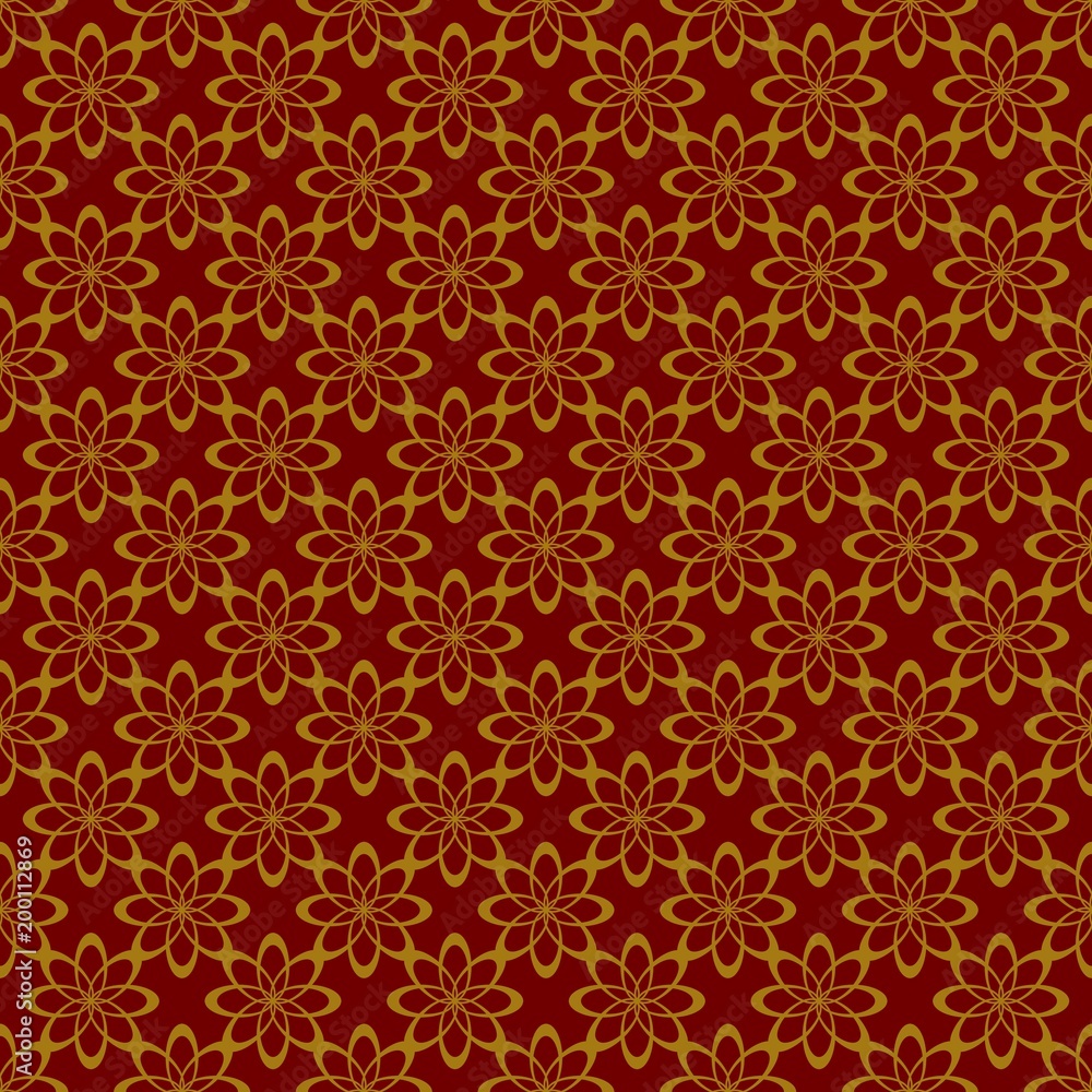 Gold and red background with seamless pattern, suitable as wrapping paper.Gold and red paper with seamless abstract pattern. Imitation of gold.