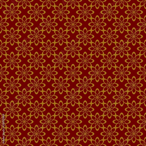 Gold and red background with seamless pattern, suitable as wrapping paper.Gold and red paper with seamless abstract pattern. Imitation of gold.