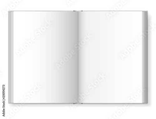 Mockup of big open book with realistic shadows, isolated on white background. Is designed for your design work. Vector illustration.