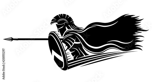 Spartan with a spear and a shield on a white background.