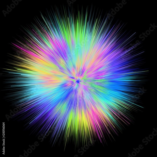Color explosion. Paint splash. Abstact shape. Multicolor glow. Neon. Fractal. Digital art. Futuristic. 3d illustration. Colorful burst. Motion. Isolated object.