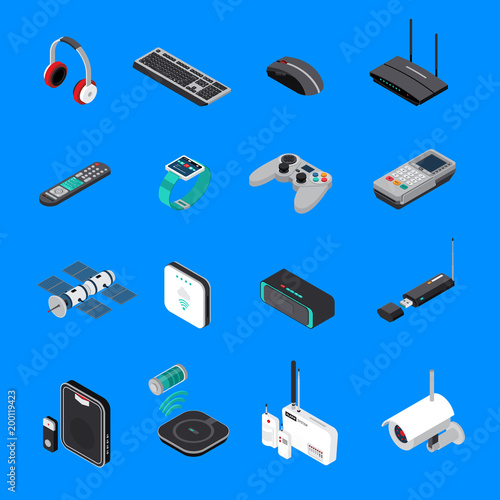 Wireless Electronic Devices Isometric Icons