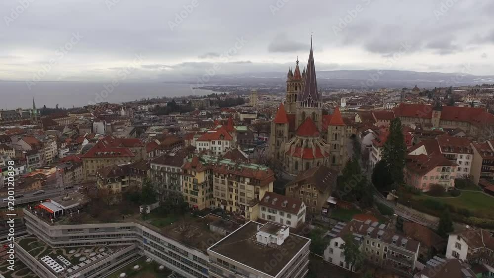 Aerial of Notre Dame Of Lausanne and its surroundings Aerial of Notre Dame Of Lausanne and its surroundings