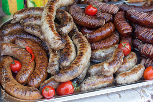 Delicious grilled sausages and Vegetable. Delicious food. photo