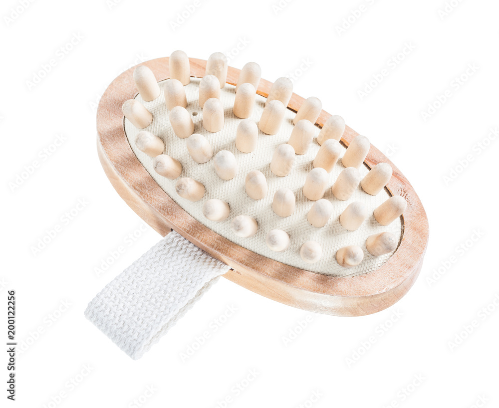 Scrubbing wooden massager isolated on white