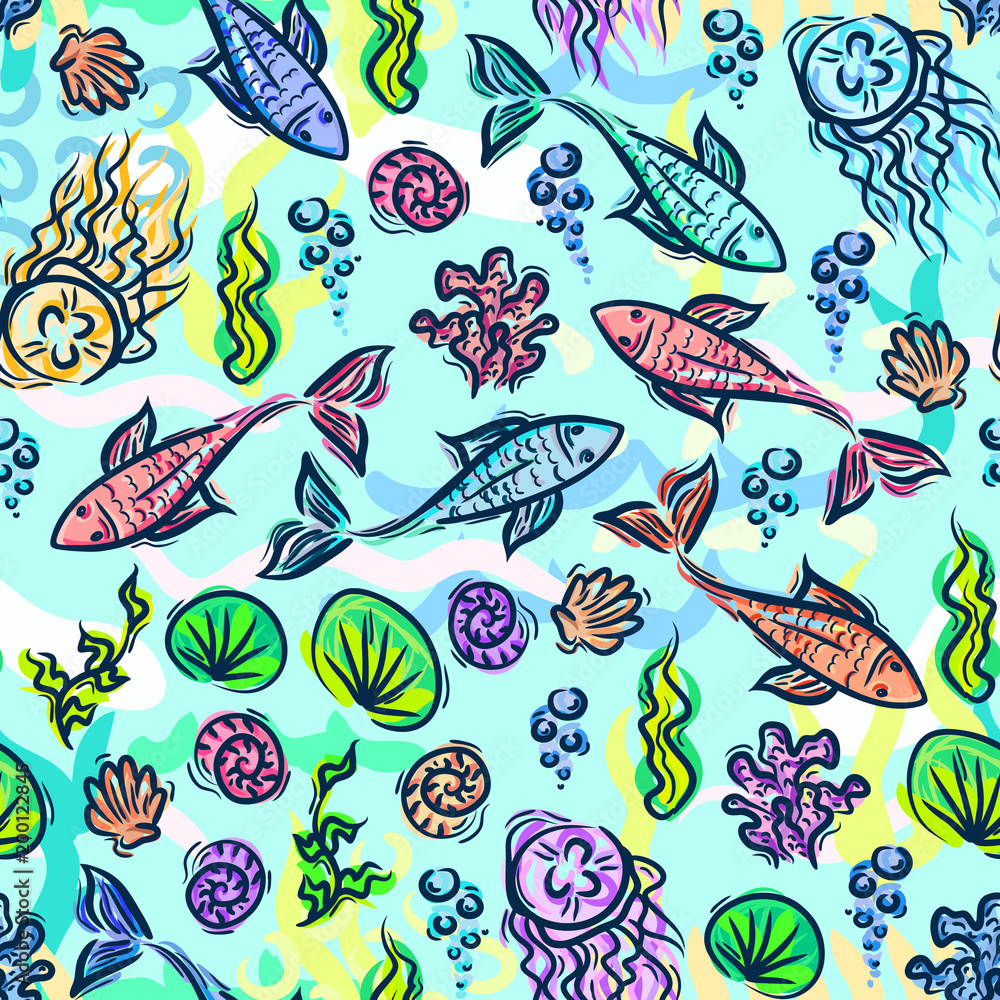 Underwater pattern fish ocean plants kids summer pattern Underwater pattern fish ocean plants kids summer pattern