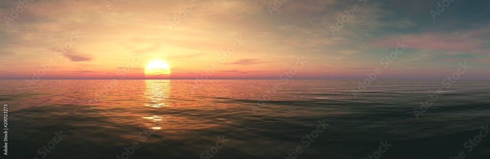panorama of the sea sunset, light above the water, ocean sunrise,
