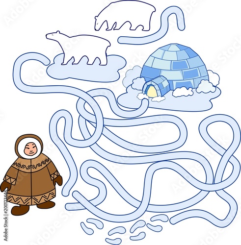 Game for children. Help the Eskimo find the way to igloo