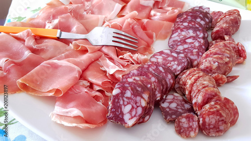plate of mixed cold cuts as an appetizer