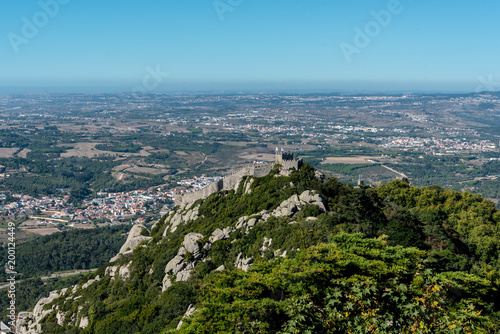 View over Castelo dos Mouros from Palacio de Pena in the outskirts of Sintra in Portugal