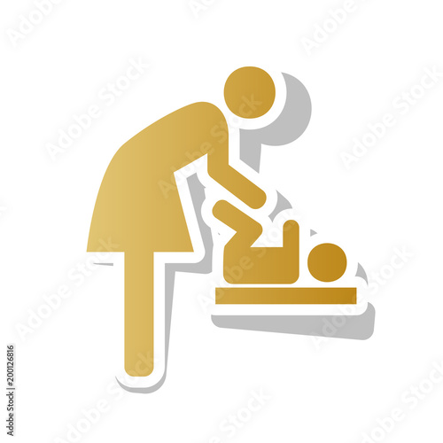 Women and baby symbol, baby changing. Vector. Golden gradient ic