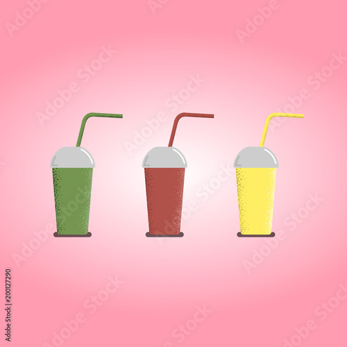 Three glasses of smoothies. Cocktails with a straw. Three colors.