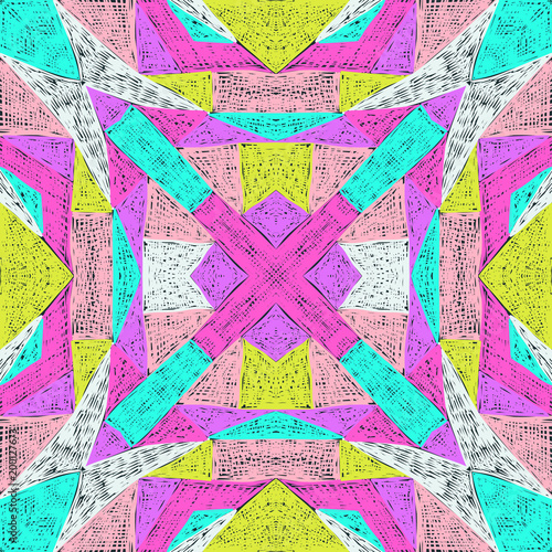 Ethnic pattern. Aztec fabric. Geometric tribal ornament. Brazilian or Mexican print. Clothes or interior design. Spiritual fashion. Traditional homespun textile. Vector seamless pattern.