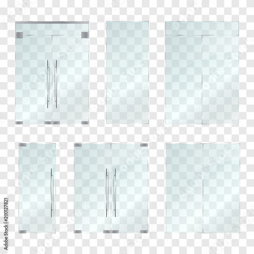 Set of glass doors and windows isolated on transparent background. Vector