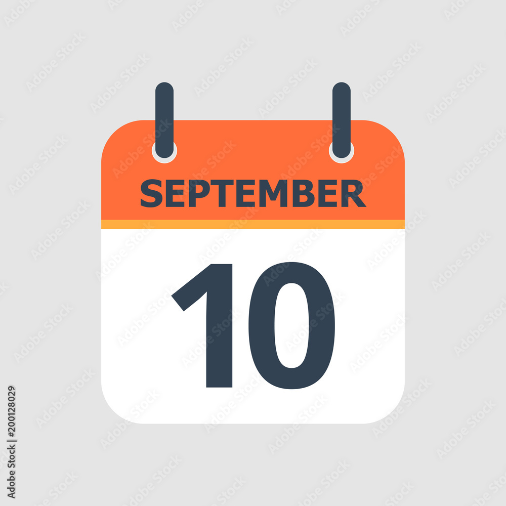 Flat icon calendar 10th of September isolated on gray background. Vector illustration. Flat icon calendar 10th of September isolated on gray background. Vector illustration.