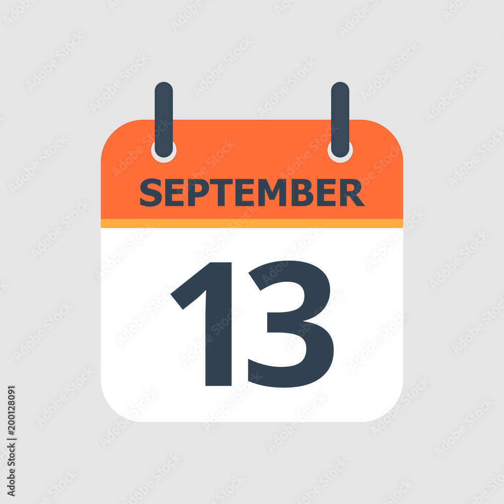 Flat icon calendar 13th of September isolated on gray background. Vector illustration. Flat icon calendar 13th of September isolated on gray background. Vector illustration.