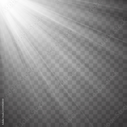 Spotlight rays with beams isolated on transparent background. Flash light Vector