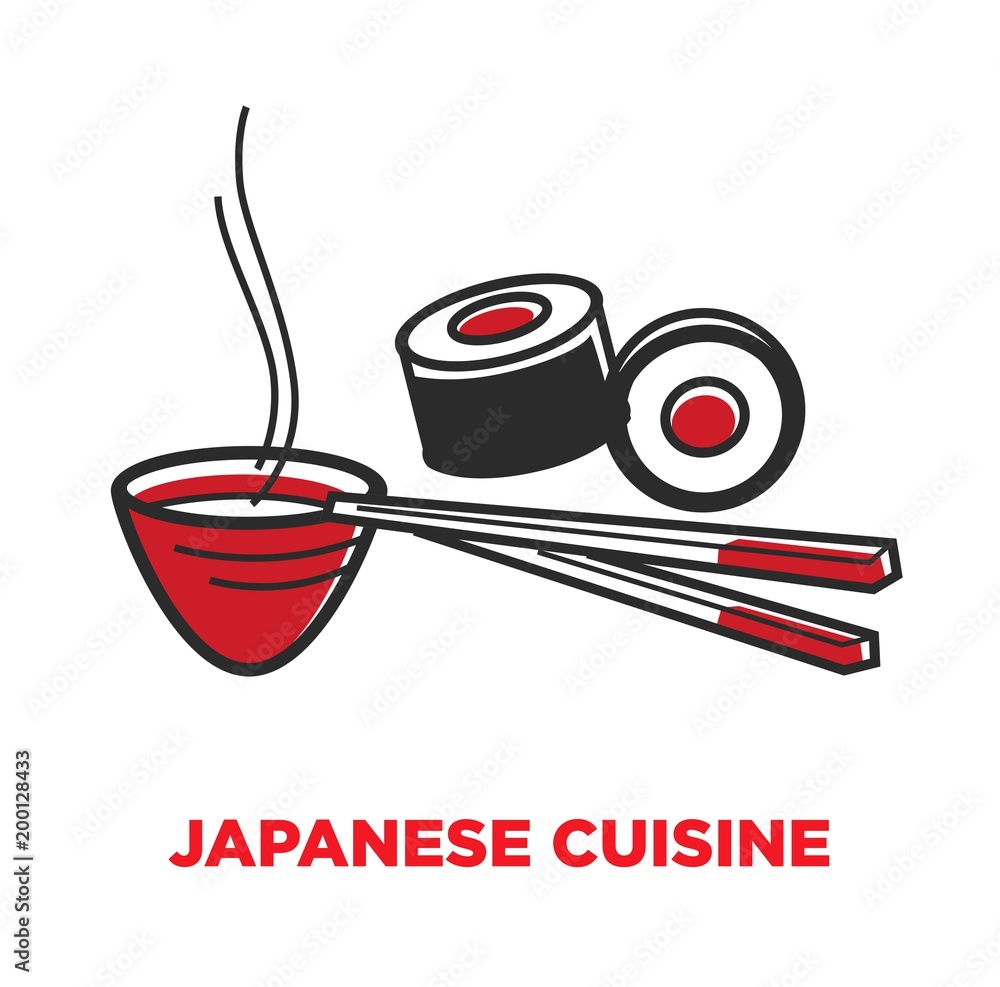 Japanese cuisine promotional poster with sushi and soup Japanese cuisine promotional poster with sushi and soup