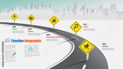 Business road map timeline infographic city designed for abstract background template milestone element modern diagram process technology digital marketing data presentation chart Vector illustration