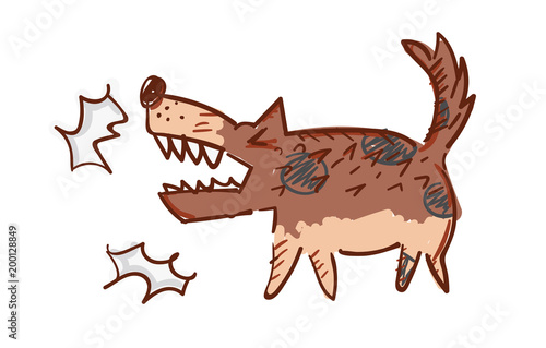 moody dog barking loudly  - hand sketch style illustration