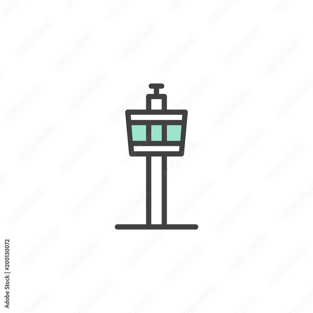 Airport control tower icon vector, linear flat sign, bicolor pictogram, green and gray colors. Air traffic control symbol, logo illustration Airport control tower icon vector, linear flat sign, bicolor pictogram, green and gray colors. Air traffic control symbol, logo illustration