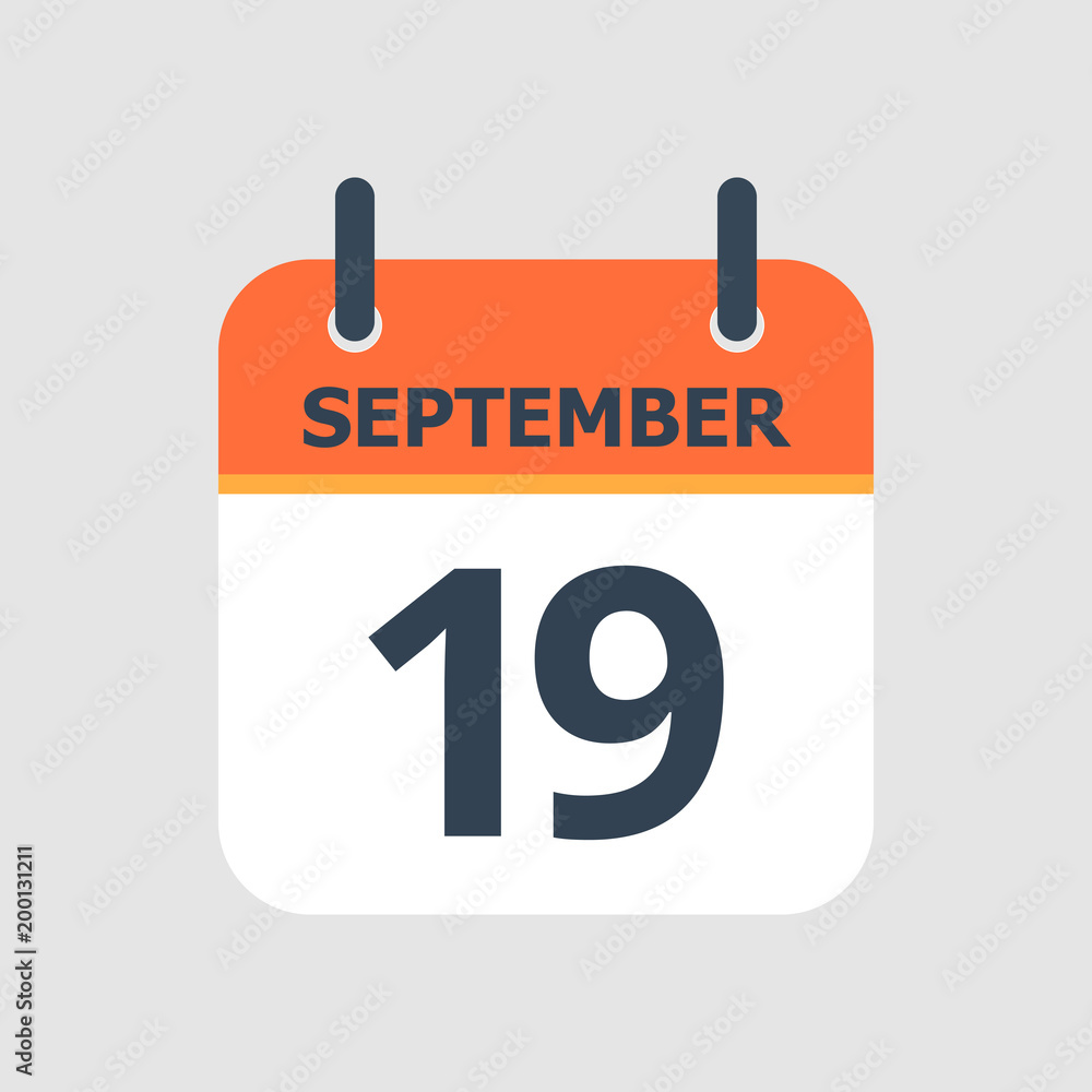 Flat icon calendar 19th of September isolated on gray background. Vector illustration. Flat icon calendar 19th of September isolated on gray background. Vector illustration.