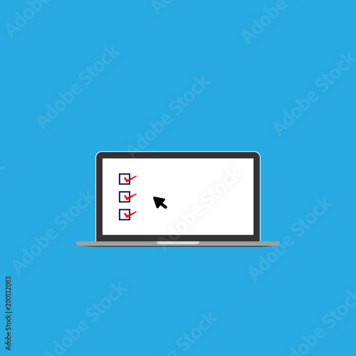 Modern realistic laptop isolated on blue background. Vector illustration.