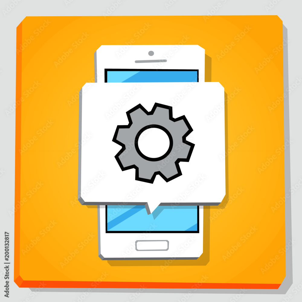 Smartphone 3d isometry flat design vector illustration. Window with cogwheel on mobile phone screen. Settings app icon. Smartphone 3d isometry flat design vector illustration. Window with cogwheel on mobile phone screen. Settings app icon.