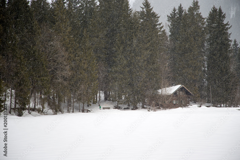 alpine hut in winter, Spitzingsee Bavaria alpine hut in winter, Spitzingsee Bavaria