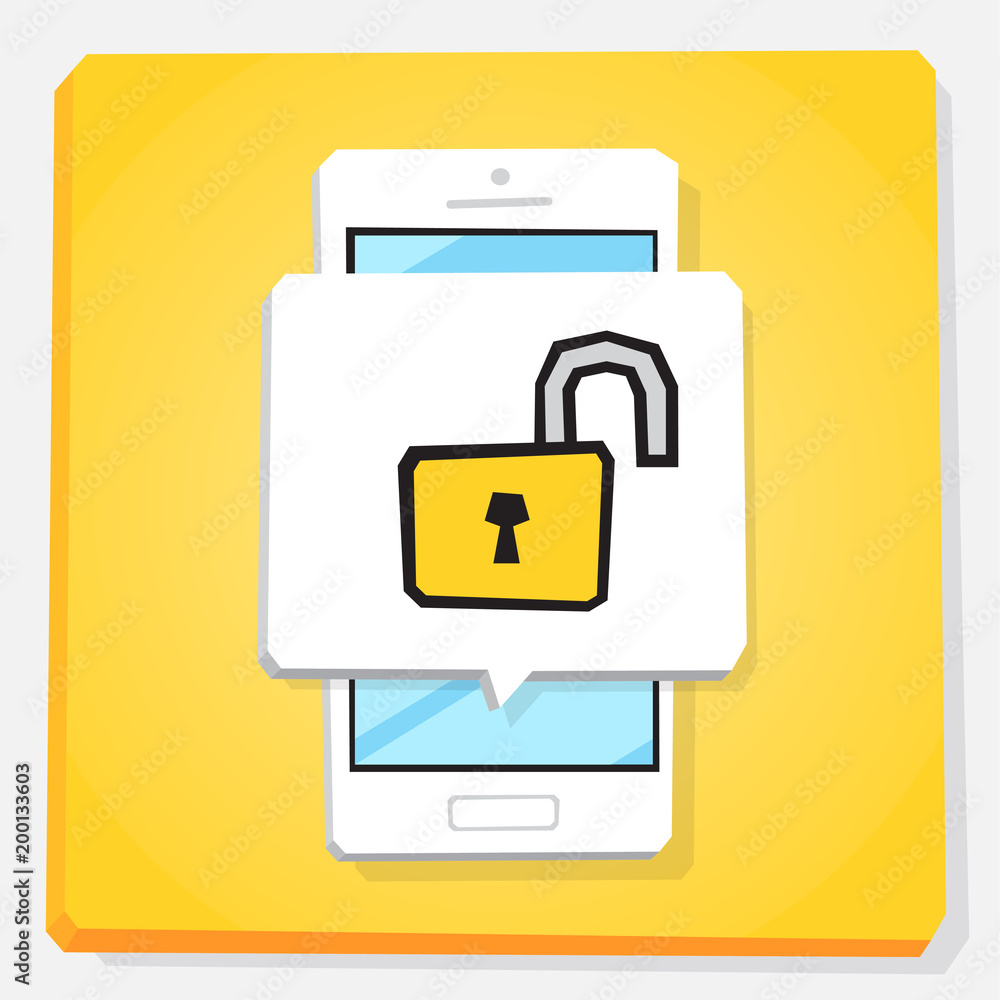 Smartphone 3d isometry flat design illustration. Unlock notification on mobile phone screen. Open padlock. User account protect, secure authorization, privacy access allowed, secure login. Smartphone 3d isometry flat design illustration. Unlock notification on mobile phone screen. Open padlock. User account protect, secure authorization, privacy access allowed, secure login.