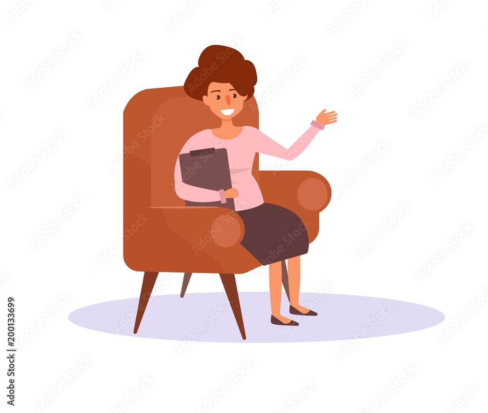 Woman in chair with folder in hands. Woman in chair with folder in hands.
