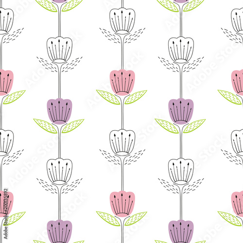 seamless pattern with bluebell, campanula naive style. Flowers stylized on white background