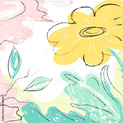 Background with drawn  flowers and plants for decoration