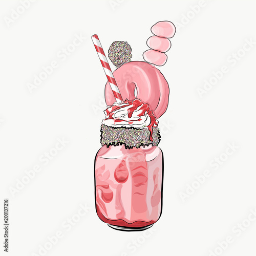 Strawberry overshake ice cream illustration photo