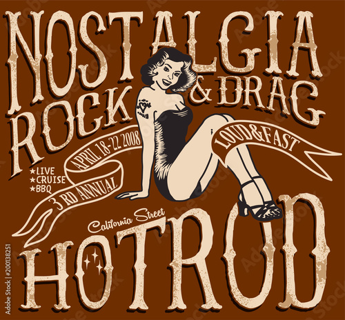 vintage hotrod graphics,nostalgia rock and drag,t-shirt graphics