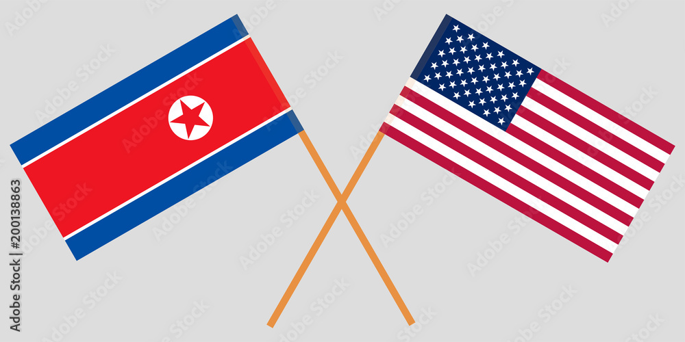 Flags North Korea and USA on gray background. Vector Flags North Korea and USA on gray background. Vector
