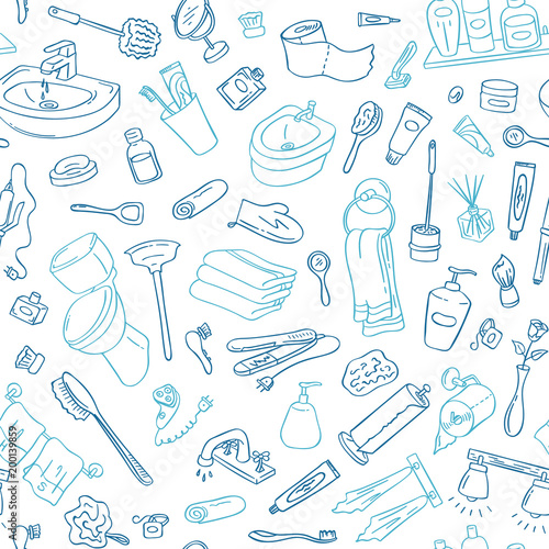 Vector pattern background with hand drawn doodle bathroom elements illustration
