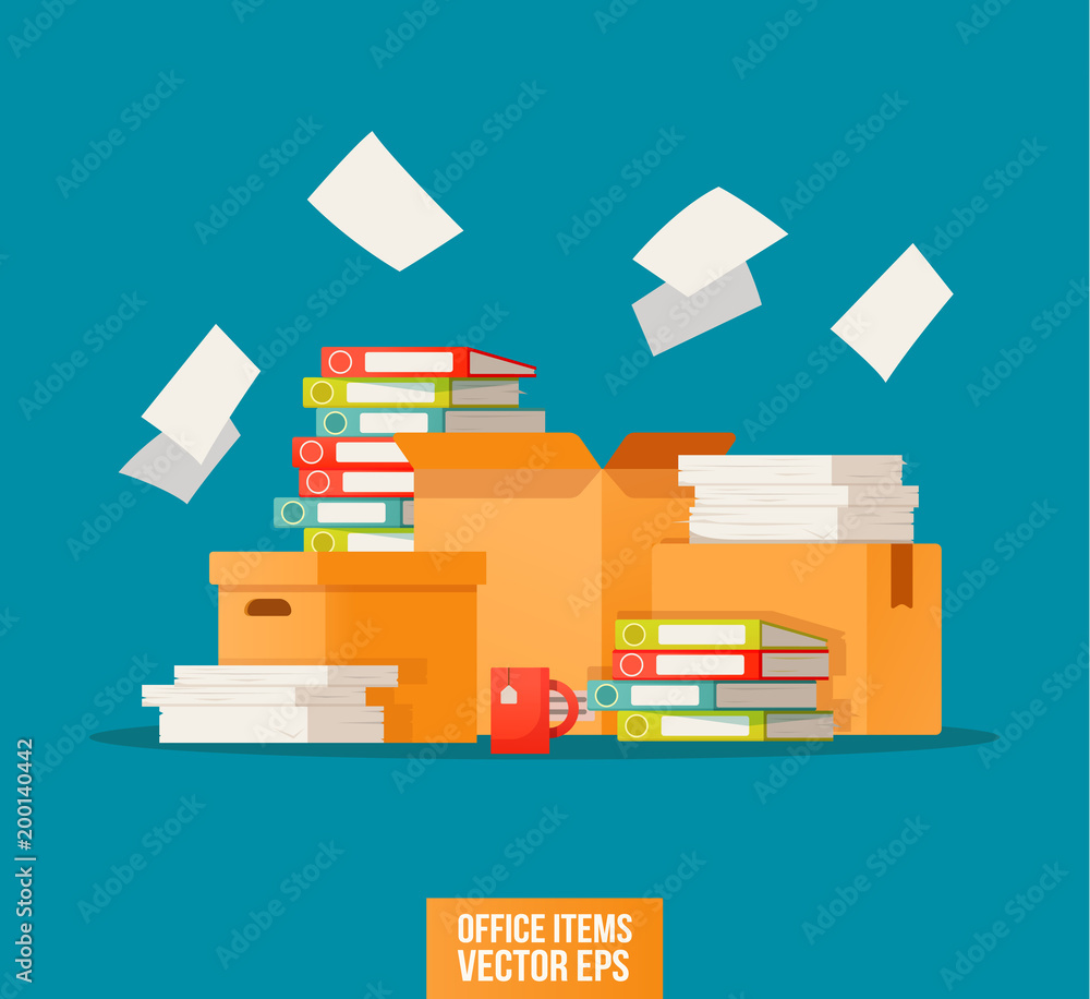 Bureaucracy, paperwork, office icon. Working with the archive print. Vector illustration in flat style Bureaucracy, paperwork, office icon. Working with the archive print. Vector illustration in flat style