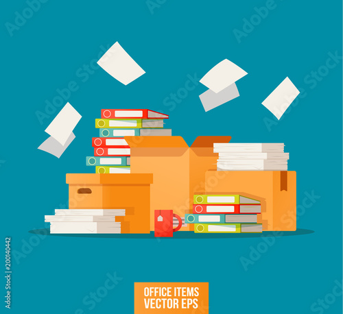 Bureaucracy, paperwork, office icon. Working with the archive print. Vector illustration in flat style